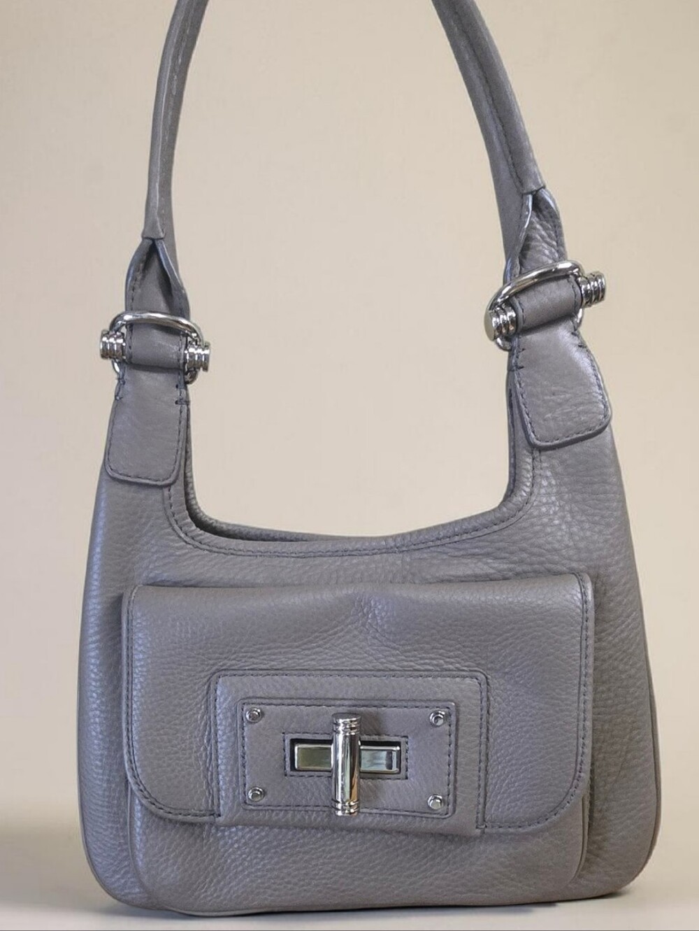Banana Republic Leather Shoulder Bag Taupe Silver Toned Hardware
